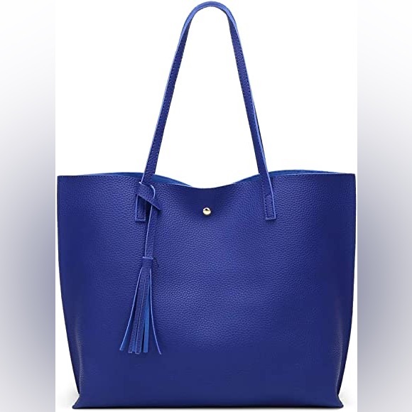 ROYAL BLUE PEBBLED SOFT FAUX LEATHER TOTE SHOULDER BAG - Picture 3 of 5